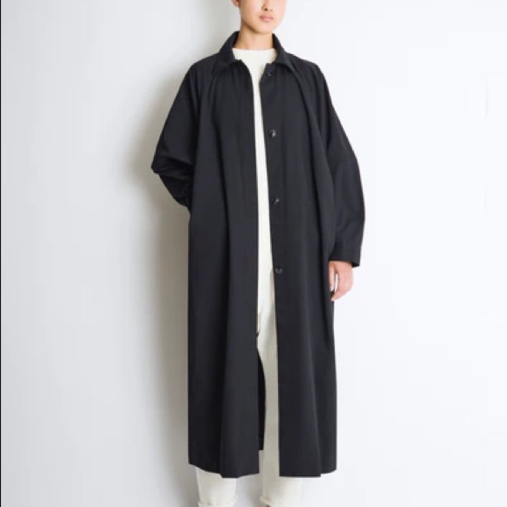 Roucha Long Black Cotton Duster Jacket in Black